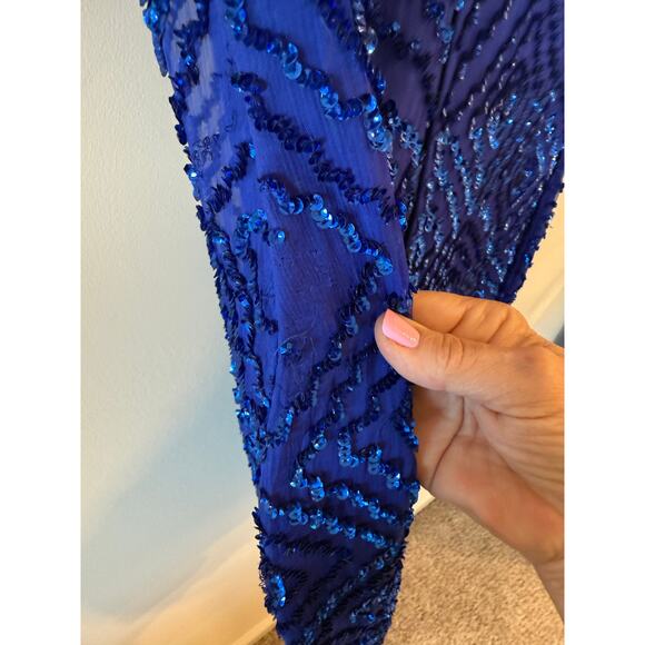 Mark & John by Gopal Embossed Sequin Sheath Dress Pure Silk Blue Women's Size XL - Picture 8 of 9